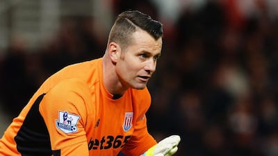 Stoke City goalkeeper Shay Given organises his defence. Gareth Copley / Getty Images