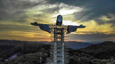 A Christ statue being built in Encantado, Rio Grande do Sul state, Brazil. The Christ the Protector statue under construction will be larger than Rio de Janeiro's Christ the Redeemer and the third-largest in the world. AFP