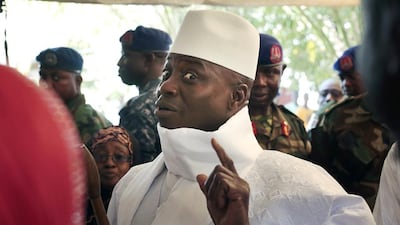 Gambia’s president, Yahya Jammeh, shows his inked finger before voting in the December 1, 2016 presidential election in the capital, Banjul. Jerome Delay/AP Photo