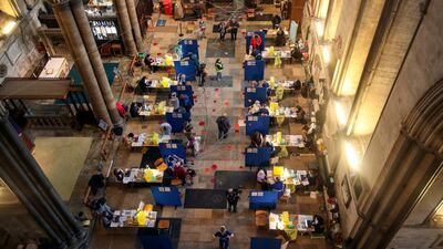Cubicles inside Salisbury Cathedral for people to receive a dose of the Pfizer-BioNTech coronavirus vaccine, in Salisbury. AP Photo