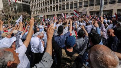 Retired army officers and soldiers protesting austerity measures in Beirut, Lebanon, amid fears their pensions and benefits would be affected. Nabil Mounzer / EPA