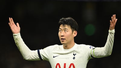 Tottenham Hotspur's Son Heung-min celebrates scoring their fourth. Reuters