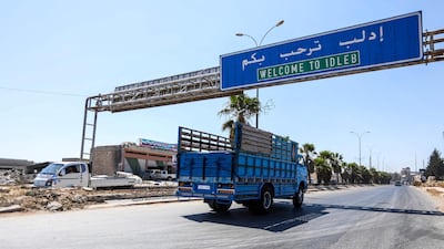 A truck enters the rebel-held northern Syrian city of Idlib. AFP