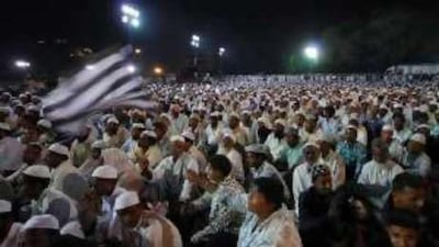 Muslims attend a two-day national session of Jamiat Ulama-e-Hind in Hyderabad.