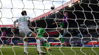 PSG forward Mauro Icardi heads home the injury-time winner. AFP