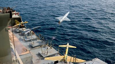 A drone is launched from a warship during a drill in Iran in August 2022. AP