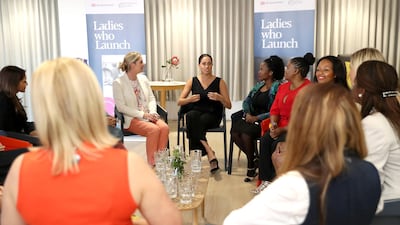 The Duchess of Sussex speaks with 12 inspiring female entrepreneurs as she visits Woodstock Exchange on September 25, 2019 in Cape Town. Getty Images