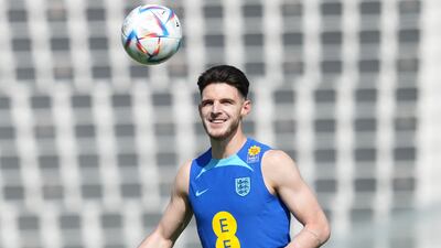 England's Declan Rice during a training session at the Al Wakrah Sports Club Stadium in Al Wakrah, Qatar. Picture date: Thursday November 17, 2022.