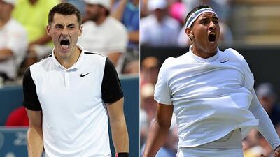 Australian tennis players Bernard Tomic,23, left, and Nick Kyrgios, 20, right. (Photos: Tertius Pickard / AP and Glyn Kirk / AFP)