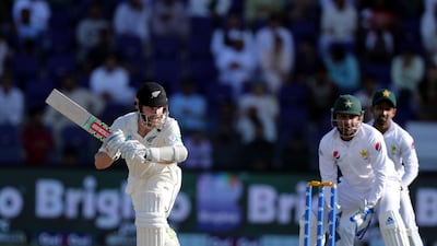 Kane Williamson of New Zealand bats during the opening day of the third Test match in Abu Dhabi. All photos by Chris Whiteoak / The National