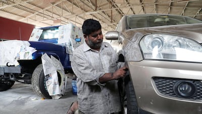 Minor collisions and crashes are a Ramadan routine as people battle fatigue, thirst, hunger and irregular hours. For auto-repair shops, this makes the holy month a money maker. Thursday, June 7th, 2018 in Al Quoz, Dubai. Chris Whiteoak / The National