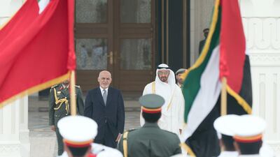 Sheikh Mohamed bin Zayed receives Mr Ghani at the Presidential Palace.