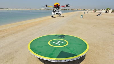 The Flying Rescuer can transport up to four life buoys at a time. Dubai Municipality