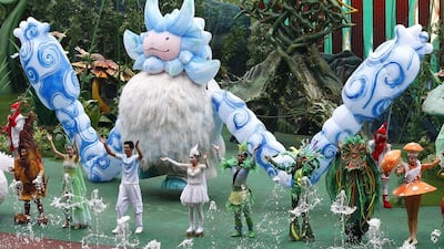 Performers of a fantasy play greet the audience at the outdoor theme park at the 200-hectare Wanda City. Rolex Dela Pena / EPA