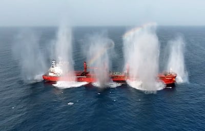 Liberian-flagged bulk carrier the Magic Seas sinks after being attacked in the Red Sea off the port city of Hodeidah, Yemen, in July. EPA