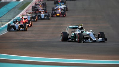 Nico Rosberg, right, led from start to finish at the Abu Dhabi Grand Prix on Sunday, like he and Mercedes-GP teammate Lewis Hamilton have done throughout the season. Paul Gilham / Getty Images
