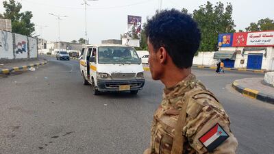 Fighters affiliated with Yemen's Southern Transitional Council at the site of an explosion in the Khormaksar area of Yemen's southern city of Aden. The current ceasefire has largely held but is due to expire on August 2. AFP