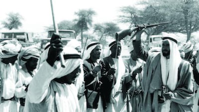 Traditional dancing in Al Ain after Ramadan, about 1960