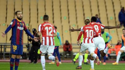 Inaki Williams celebrates after scoring Bilbao's third goal. AFP