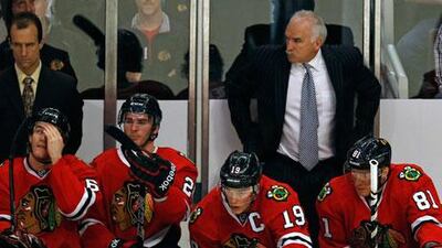 Joel Quenneville, the Chicago Blackhawks head coach, standing right, was disappointed by the result of the game but pleased by the way his players responded following a poor start.
