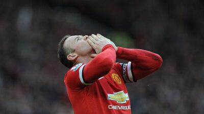 Manchester United's Wayne Rooney celebrates scoring last Saturday in their Premier League win against Aston Villa. Peter Powell / EPA / April 4, 2015