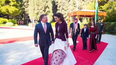Queen Rania championed a Jordanian designer for the country's 70th Independence Day celebrations in 2016. Getty Images