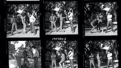 Hip-hop trio Run-DMC in the New York borough of Queens in 1984 Courtesy of Fahey Klein Gallery, photography by Janette Beckman.
