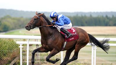 Jockey Jim Crowley guides Baaeed to victory in the Sussex Stakes on Day 2 of the Goodwood Festival. PA