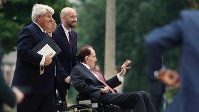 Former Senator Bob Dole arrives at the Washington National Cathedral ahead of a memorial service for John McCain. Reuters