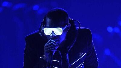 For his 2008 Grammy performance, Kanye West wore an LED jacket by Matthew Williams. Courtesy Mike Caulfield