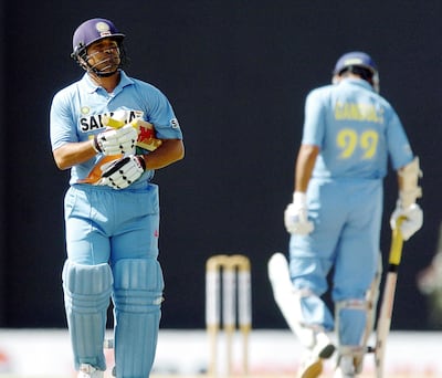 India batter Sachin Tendulkar leaves the field after scoring 18 runs against the UAE at the 2004 Asia Cup. AFP