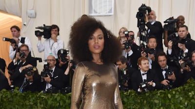 Kerry Washington in golden Ralph Lauren. AFP