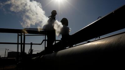 A Libyan oil worker, works at a refinery inside the Brega oil complex, in eastern Libya. Because shale is more flexible than conventional fields the oil market was able to absorb major losses of output from Libya, Iran and Venezuela from 2011 onwards. AP