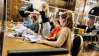 Ballot boxes are emptied at the Guildhall in Hull. PA