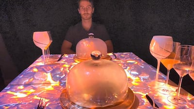 Projections on the table during the "fire" course at Lmnts