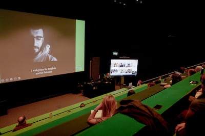 Slidefest Palestine started with a tribute to the photojournalist Majd Arandas, who was killed in Gaza by an Israeli air strike in November. Photo: Fatimah Mujtaba