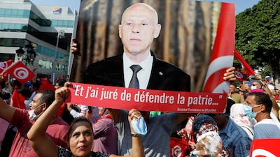 Tunisians rally in support of President Kais Saied in Tunis last week. Reuters