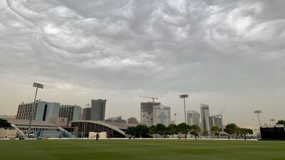 Dark clouds over the ICC academy in Dubai Sports City. Pawan Singh/ The National