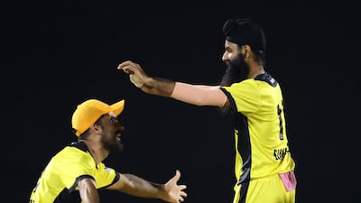 Simranjeet Singh during an ILT20 Development Tournament match last year between Gulf Giants and Thunderbolts