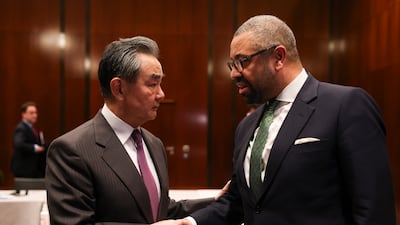 James Cleverly meets Wang Yi, China’s Foreign Minister once again, at the Munich Security Conference in February. His trip to Beijing next week could help thaw relations between London and Beijing. Photo: Simon Dawson / No10 Downing Street