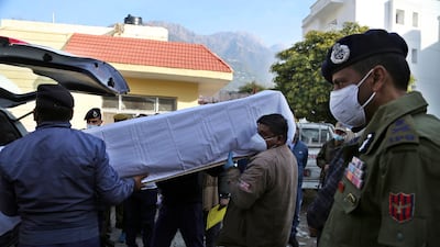 The coffin of one of the stampede victims at the hospital in Katra. AP Photo