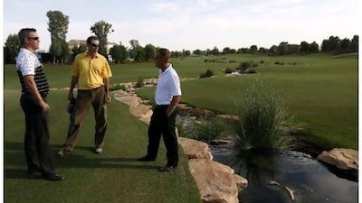 Hamish McKendrick, right, with colleagues Geoff Hunter and Mark Tupling at the Earth Course.