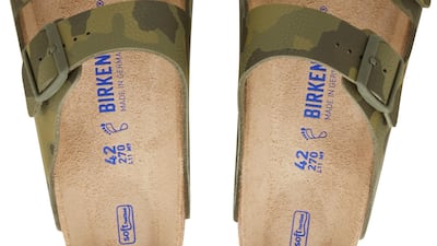Camo Birkenstocks, Dh499. Courtesy Birkenstock