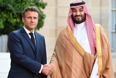 Saudi Crown Prince Mohammed bin Salman during a 2022 visit to Paris, travels to the French capital this week to discuss the kingdom's Expo 2030 bid with Emmanuel Macron. AFP