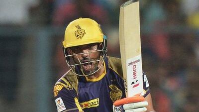 Kolkata Knight Riders batsman Robin Uthappa plays a shot during the 2016 Indian Premier League (IPL) Twenty20 cricket match between Kolkata Knight Riders and Delhi Daredevils at the Eden Gardens Cricket Stadium in Kolkata on April 10, 2016. AFP / Dibyangshu SARKAR