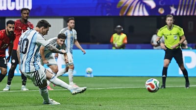 Argentina's Lionel Messi misses a penalty in the first half. EPA