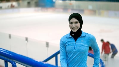 Ice skater Zahra Lari takes a break from her training at Zayed Sports City. Ravindranath K / The National