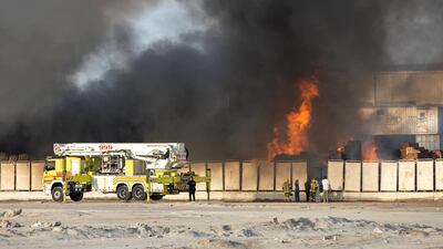 A firefighter was injured while tackling a warehouse blaze on Reem Island on Wednesday. The National