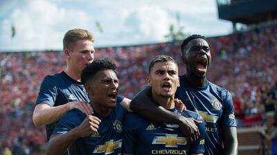 Manchester United's Anreas Pereira celebrates his goal. Reuters