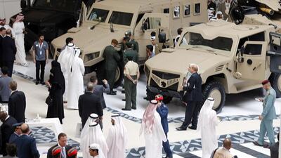The International Defence Exhibition and Conference last year. Held every two years in Abu Dhabi, it highlights the region’s importance to the industry. Karim Sahib / AFP
